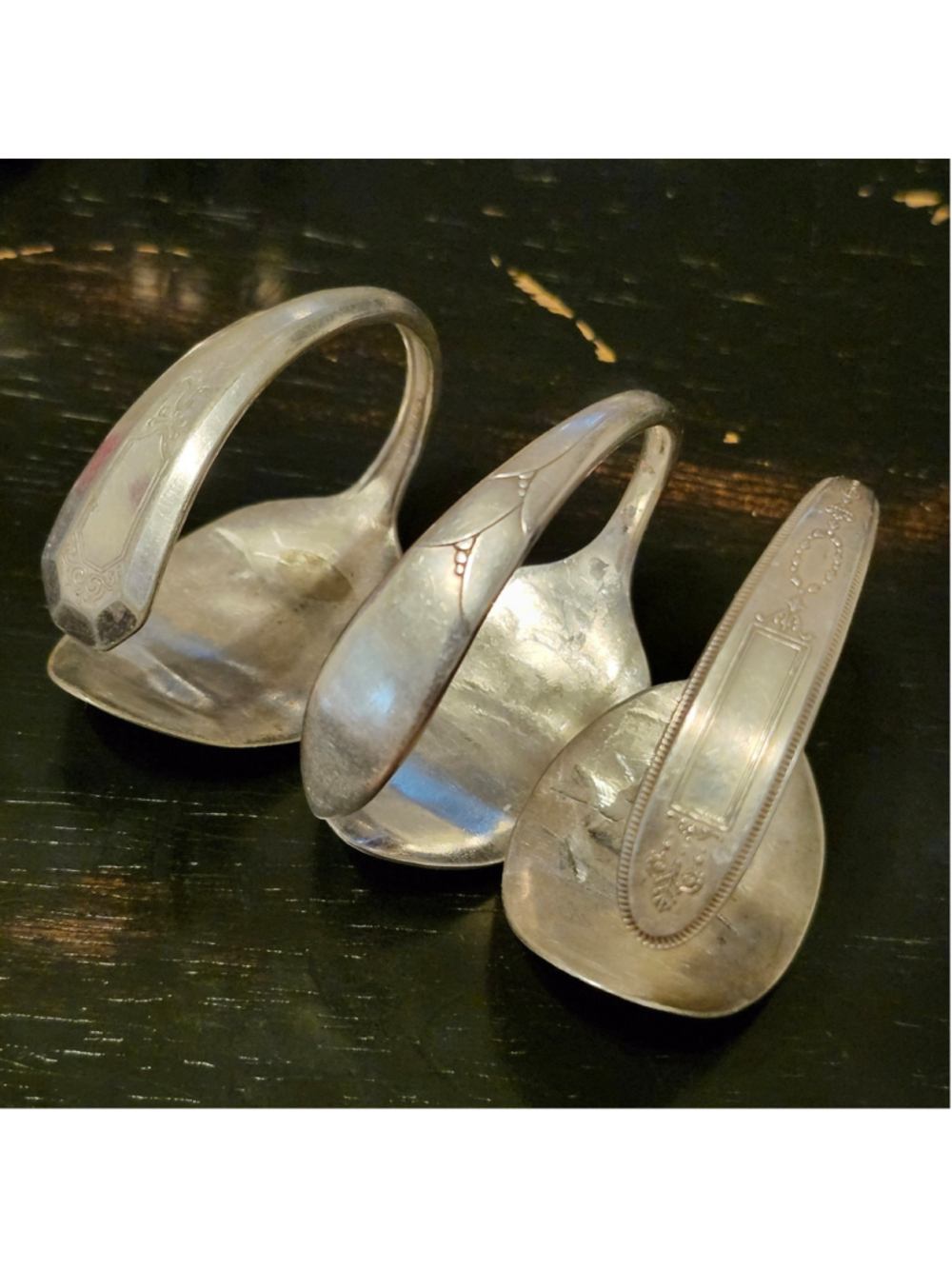 Set of 3 Silver Plated Hammered spoon Bracelets